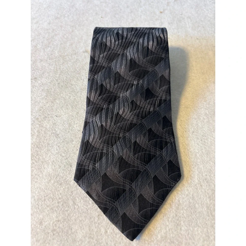 Stafford Silk Tie Mens OS Black Grey Geometric Woven Classic Excellent Wide